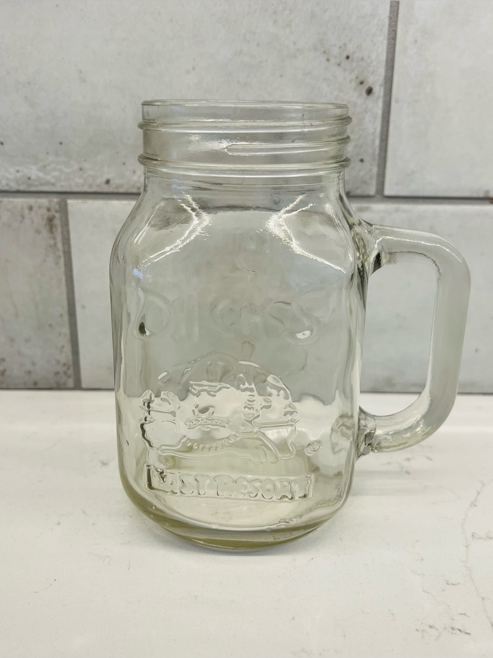 DICK’S LAST RESORT Glass Drinking Mason Jar Handled Mug